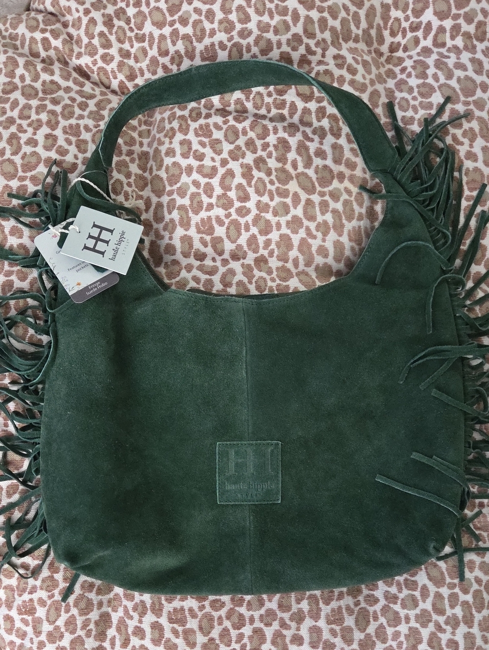 Haute Hippie Dark Green Suede Hobo Bag with Fringe NWT - Picture 3 of 17